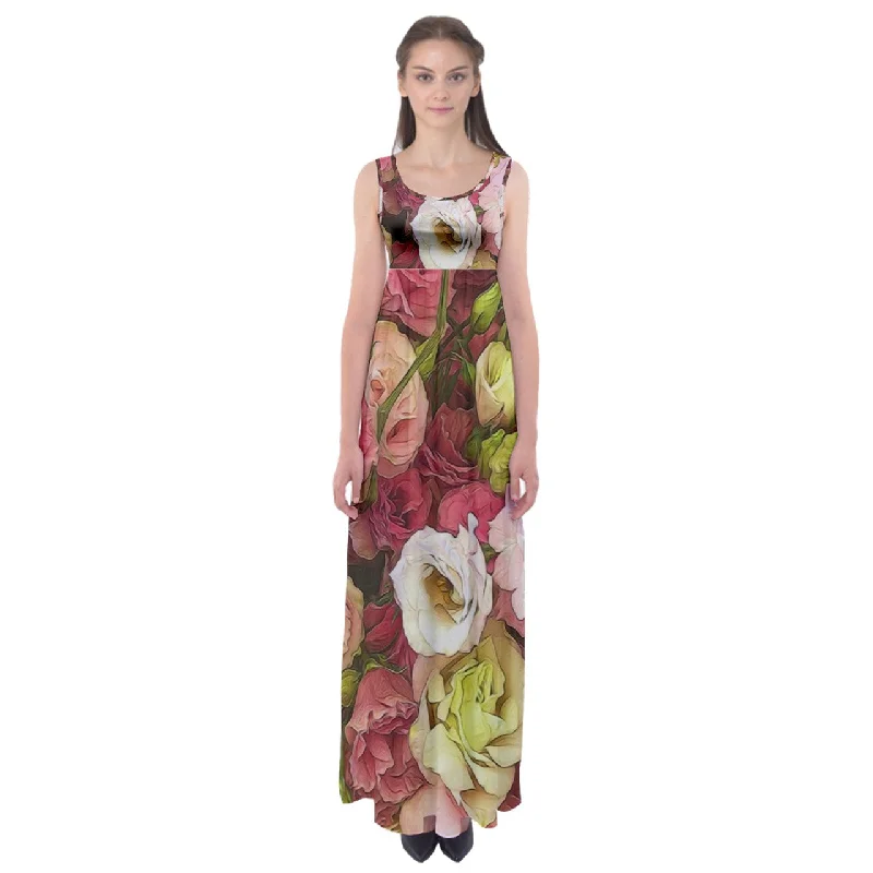 Pink Lisianthus Flowers Empire Waist Maxi Dress Discounted maxi dresses