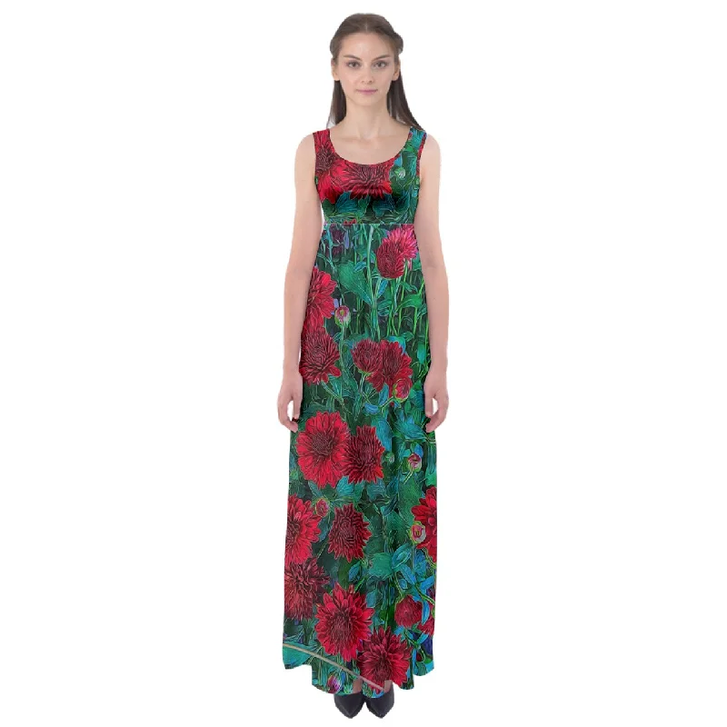 Red Mums Empire Waist Maxi Dress Luxury maxi dresses