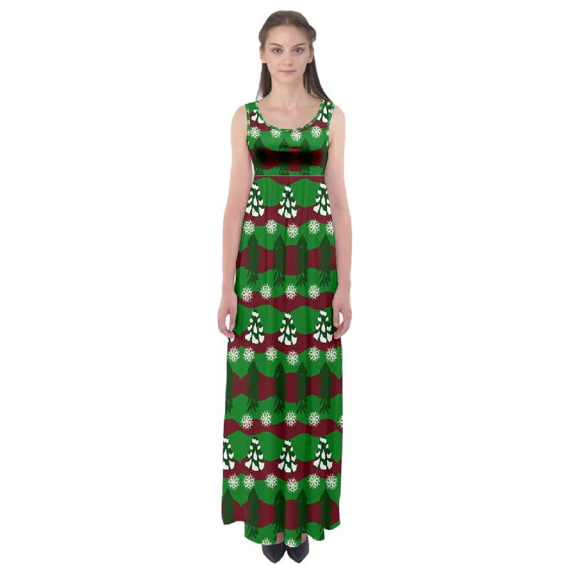 snowy evergreen pattern Empire Waist Maxi Dress Prom maxi dresses