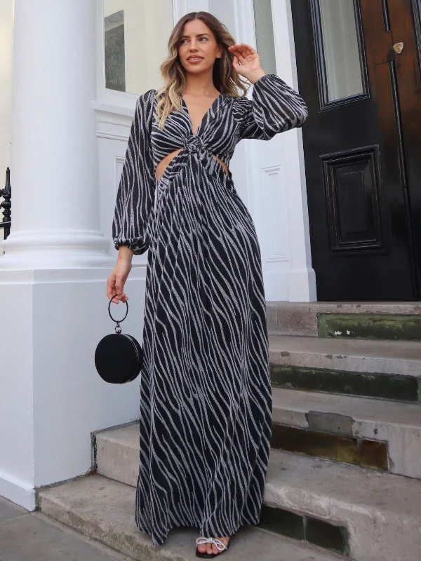 Tami Cut Out Maxi Dress / Metallic Zebra Long sleeve maxi dresses