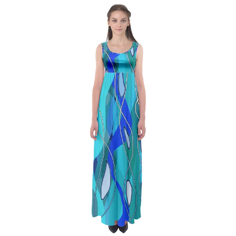 Wavy Blue Empire Waist Maxi Dress High-end maxi dresses