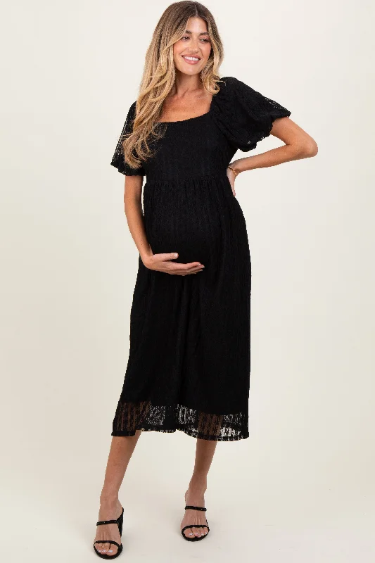 Black Lace Overlay Square Neck Maternity Midi Dress Best midi dresses for tall women