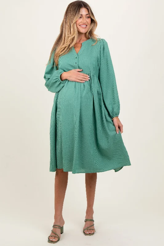 Mint Green Pin Stripe Split Neckline Maternity Midi Dress Birthday midi dresses