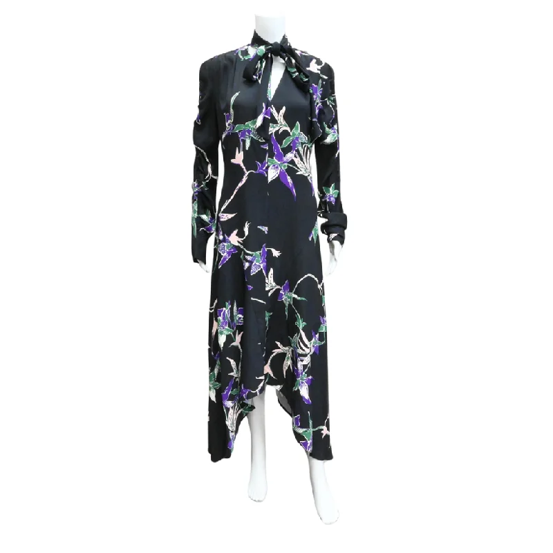 Black Floral Neck-Tie Dress Minimalist floral dresses