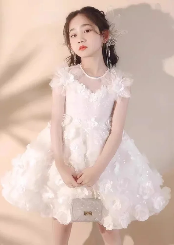 Boutique White Floral Patchwork Tulle Kids Long Dress Summer EW004 Women's floral dresses