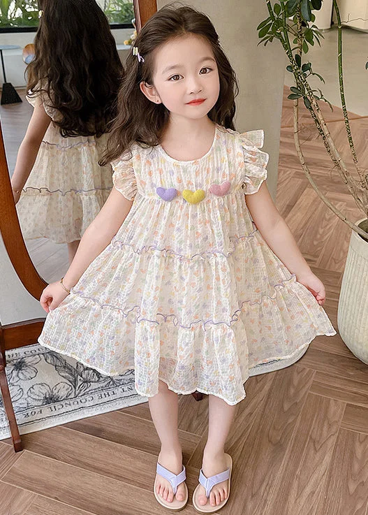 Elegant Ruffled Print Patchwork Chiffon Girls Dresses Summer EW052 Best floral dresses for work