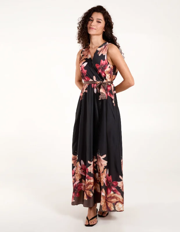 Satin Print Double V Wrap Dress Cotton floral dresses