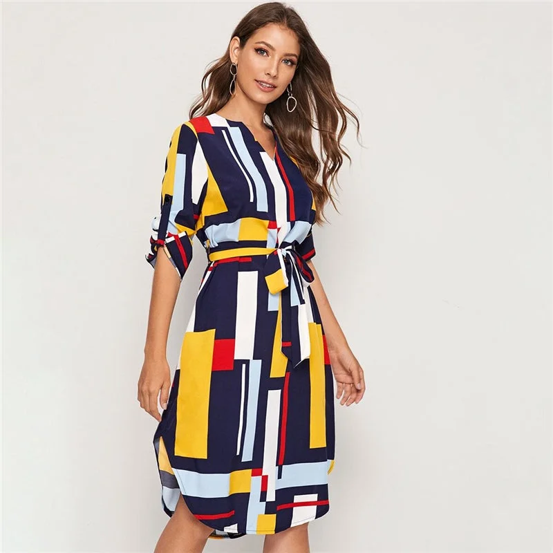 Women's Summer Casual Polyester A-Line Dress With Geometric Print Fashion Nova floral dresses