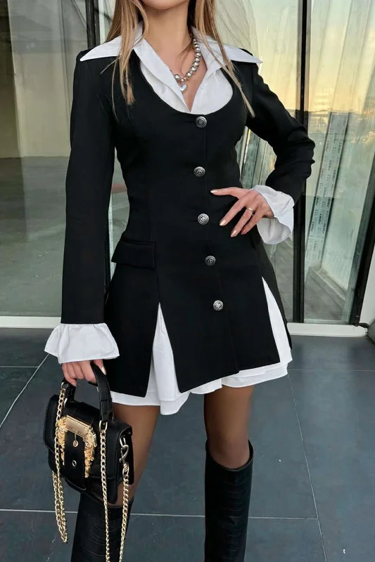 Patchwork Long Sleeve Mini Dress Sexy Leather Skirt