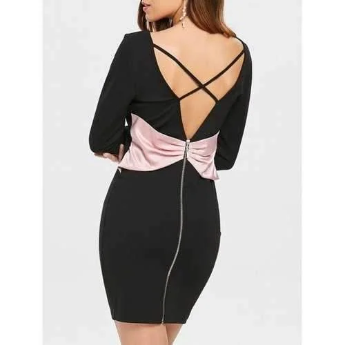 Bowknot Backless Mini Dress - Black L Mini Skirt Trendy