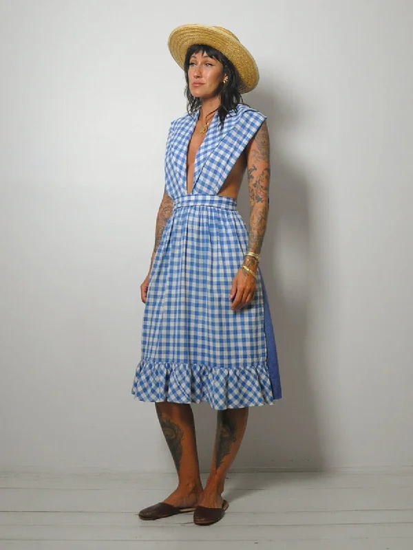 1970's Gingham Cotton Apron Dress Satin unclassified dresses