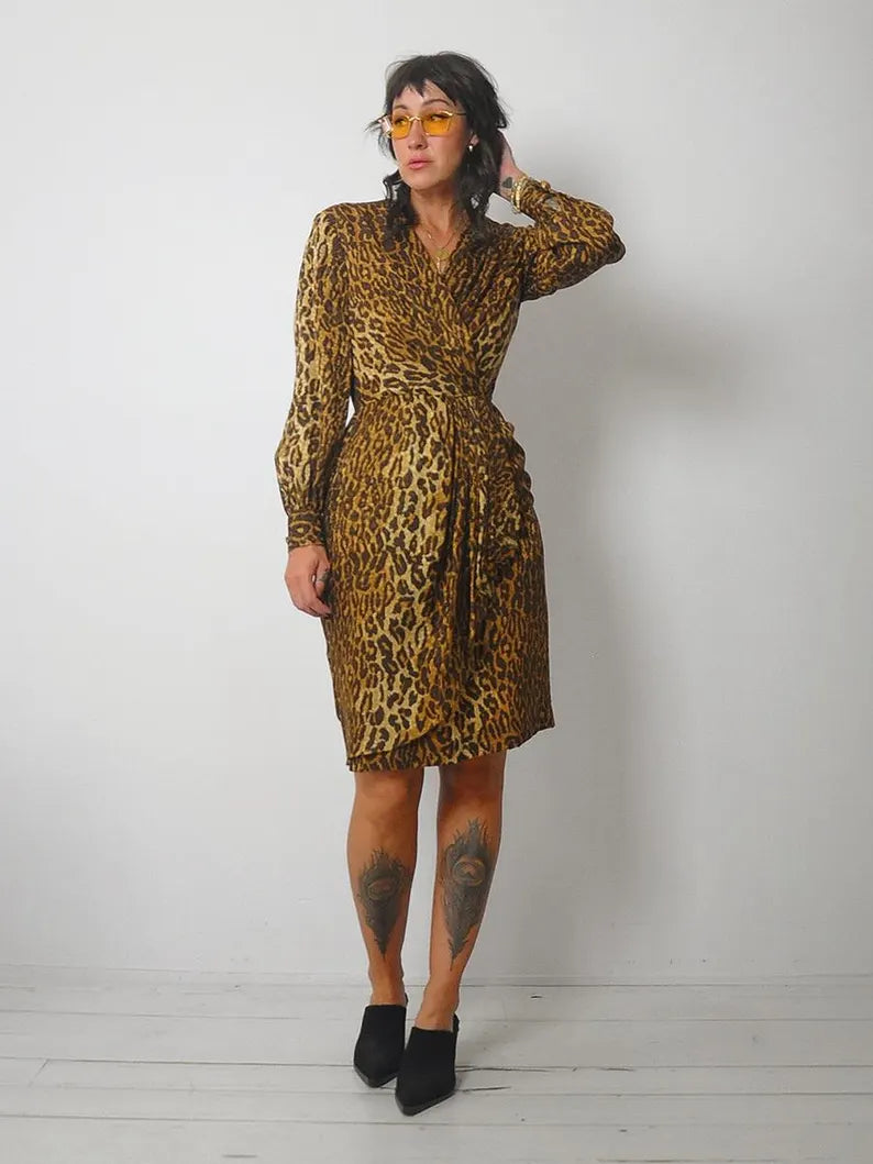 1970's Leopard Silk Wrap Dress Budget-friendly unclassified dresses