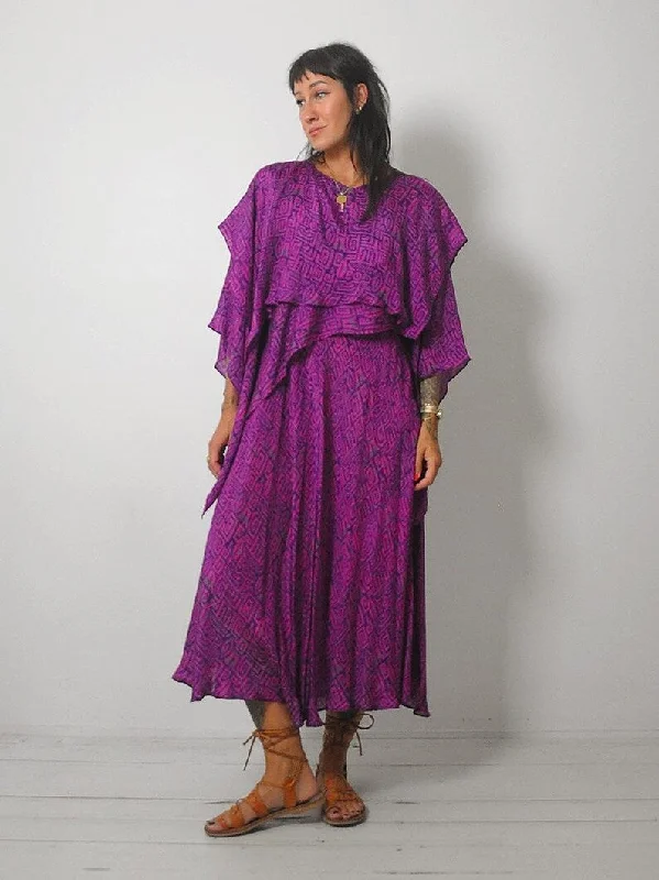 1980's Draped Geo Silk Dress Flowy unclassified dresses