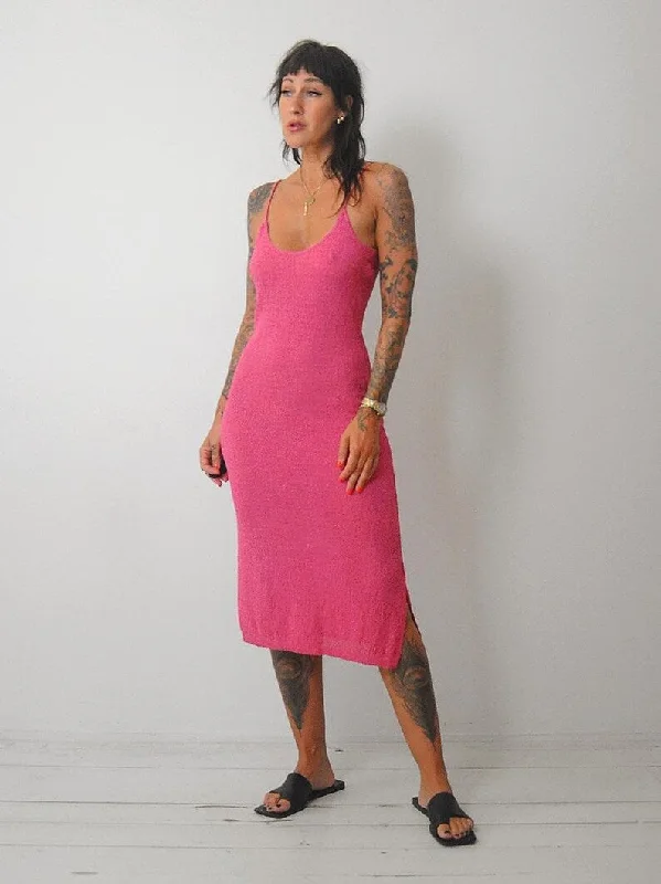 1980's Pink Knit Sundress One-shoulder unclassified dresses