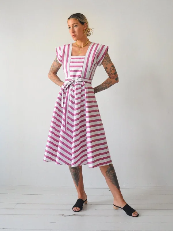 80's Plum Striped Sundress Wrap unclassified dresses