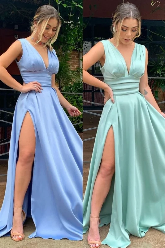 A-line High Split Strap V-neck Sleeveless Floor-length Prom Dress Minimalist unclassified dresses