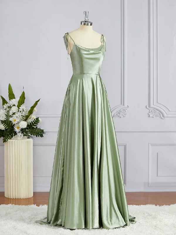 A-Line/Princess Square Sweep Train Silk like Satin Bridesmaid Dresses with Leg Slit Short unclassified dresses