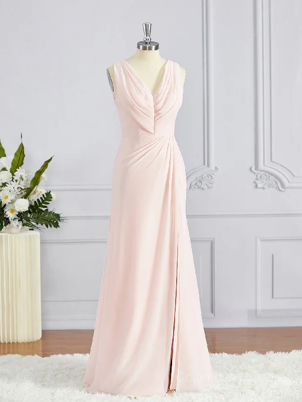 A-Line/Princess V-neck Sweep Train Chiffon Bridesmaid Dresses Ruched unclassified dresses