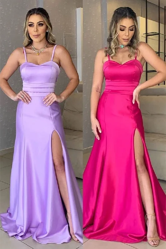 A-line Spaghetti strap Sleeveless Sweetheart High Split Floor-length Prom Dress Preppy unclassified dresses