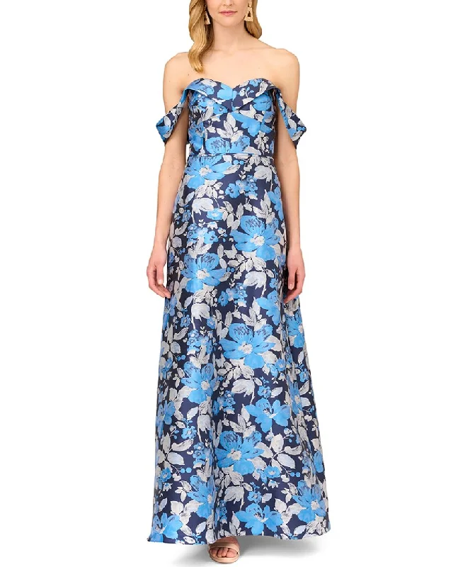 Aidan Mattox Off-The-Shoulder Jacquard Gown Silk unclassified dresses