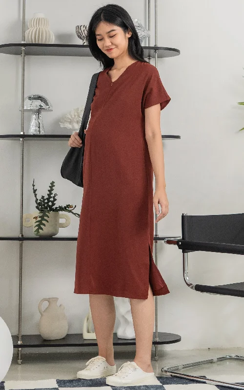 Bella Nursing Dress in Brown A-line unclassified dresses