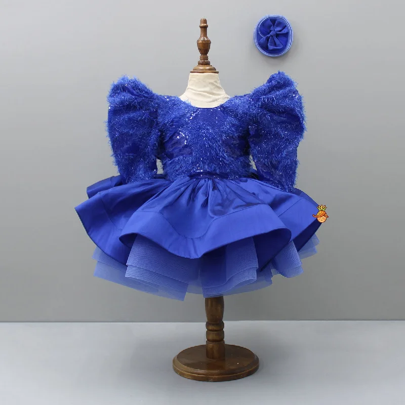 Blue Layered Dress And Detachable Bow With Matching Swirled Hair Clip Holiday unclassified dresses