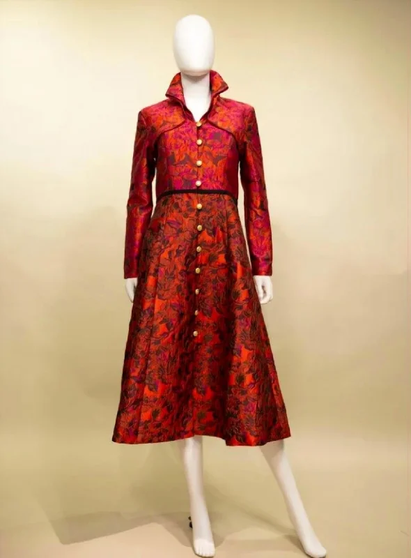 Brocade Coat Dress Red Women's unclassified dresses