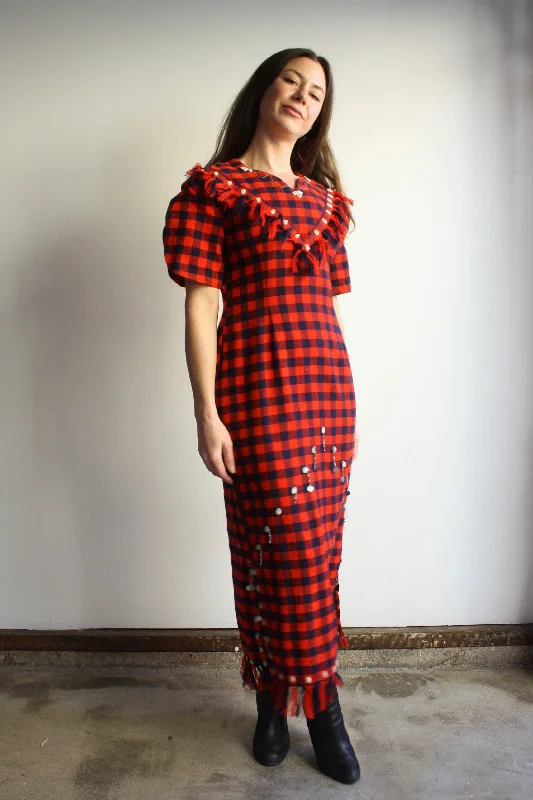 Buffalo Plaid Conch Shell Dress Backless unclassified dresses