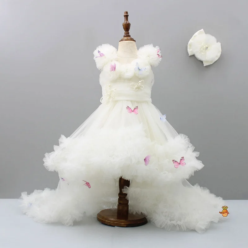 Butterfly Net Off White Trail Dress With Matching Bow Hair Clip Trendy new unclassified dresses