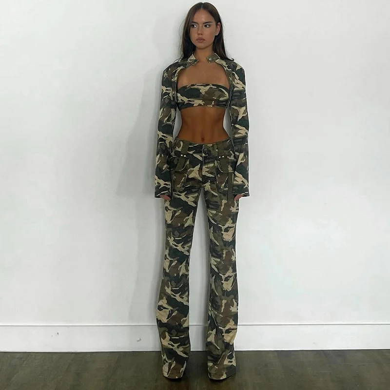 Camouflage Flared Trousers Engagement unclassified dresses