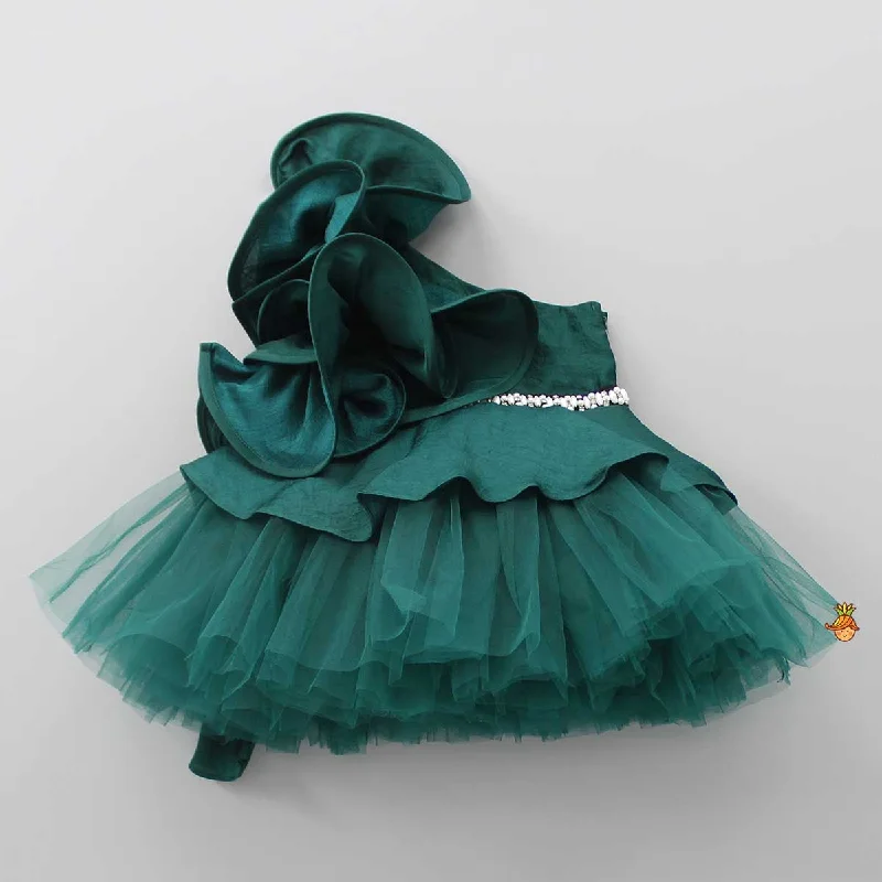 Charming Green Ruffled One Shoulder Dress High-end unclassified dresses