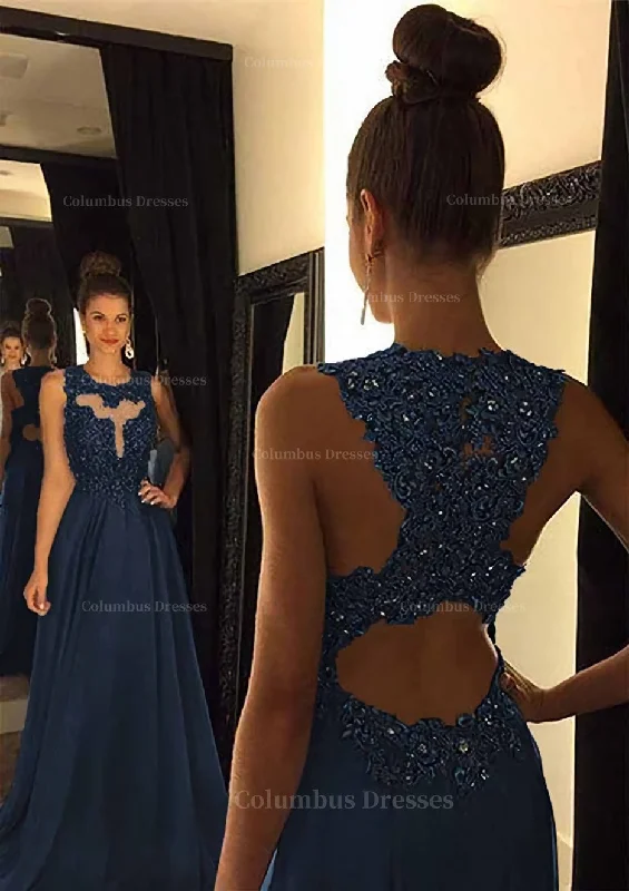 Chiffon Prom Dress A-Line/Princess Scoop Neck Sweep Train With Appliqued Beaded Lightweight unclassified dresses