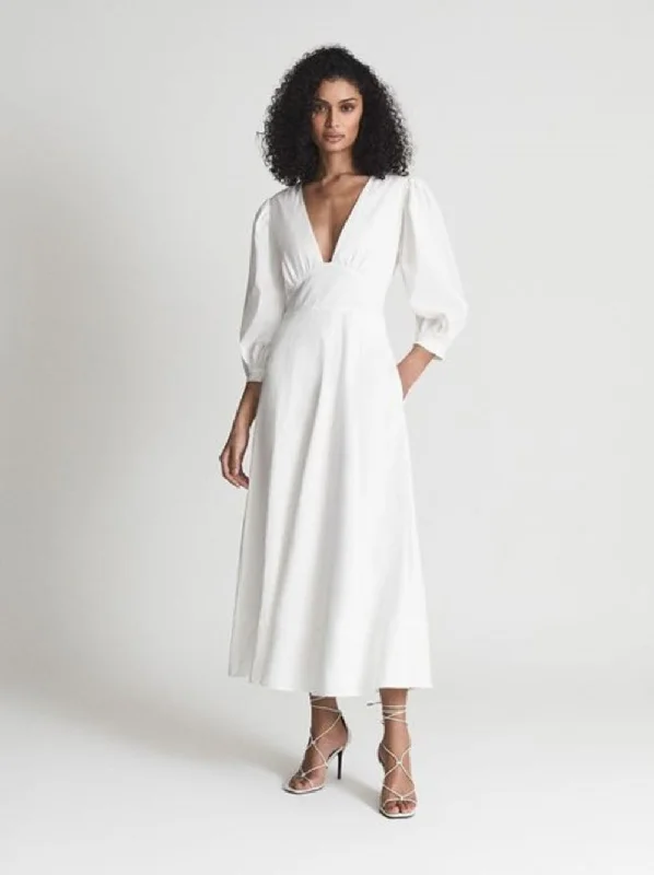 CHRISTIE PUFF SLEEVE PLUNGE WHITE Short unclassified dresses