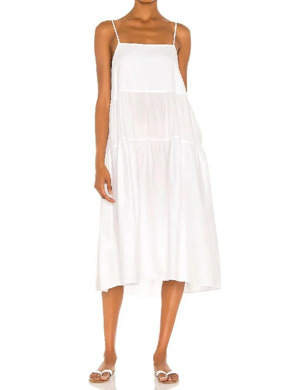 Cotton Strappy Tiered Dress In White Monochrome unclassified dresses