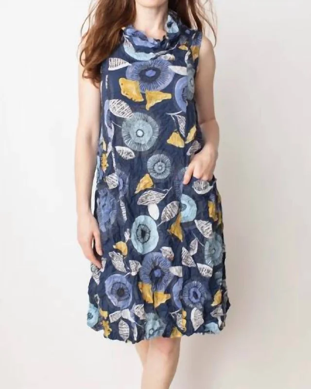 Crinkle Cowl Neck Dress In Navy Sleeveless unclassified dresses