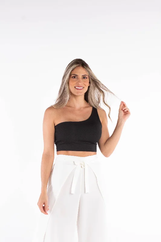 One Shoulder Crop Top - Black Backless unclassified dresses