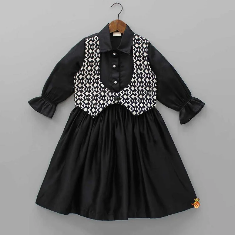 Elegant Black Jacket Style Collar Dress Trendy unclassified dresses