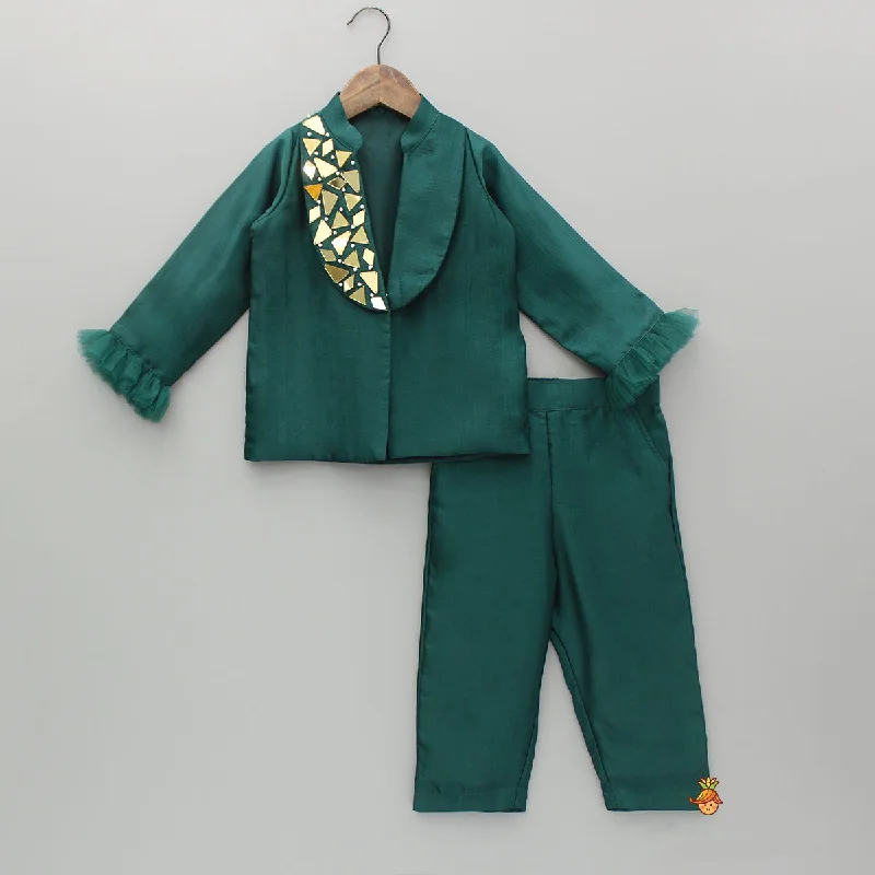 Embellished Green Blazer Style Top With Pant Knitted unclassified dresses