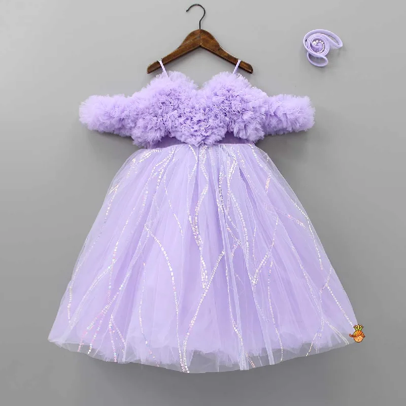 Exquisite Ruffled Lavender Gown With Matching Hair Clip Graduation unclassified dresses