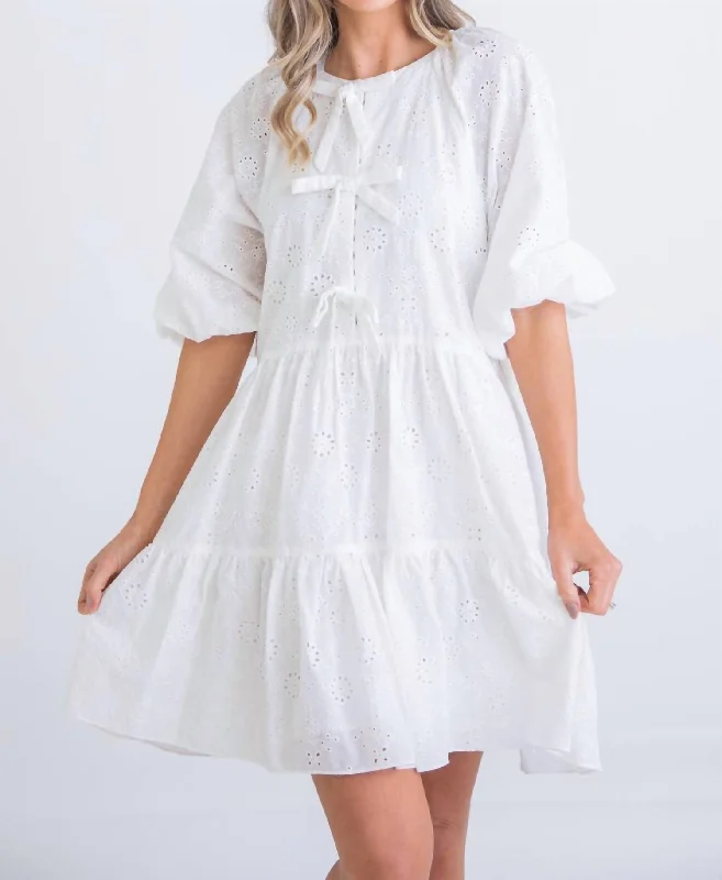 Eyelit Bow Tier Dress In White Engagement unclassified dresses