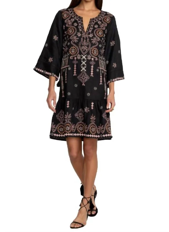 Faye Kimono Sleeve Flounce Dress In Black Beach unclassified dresses