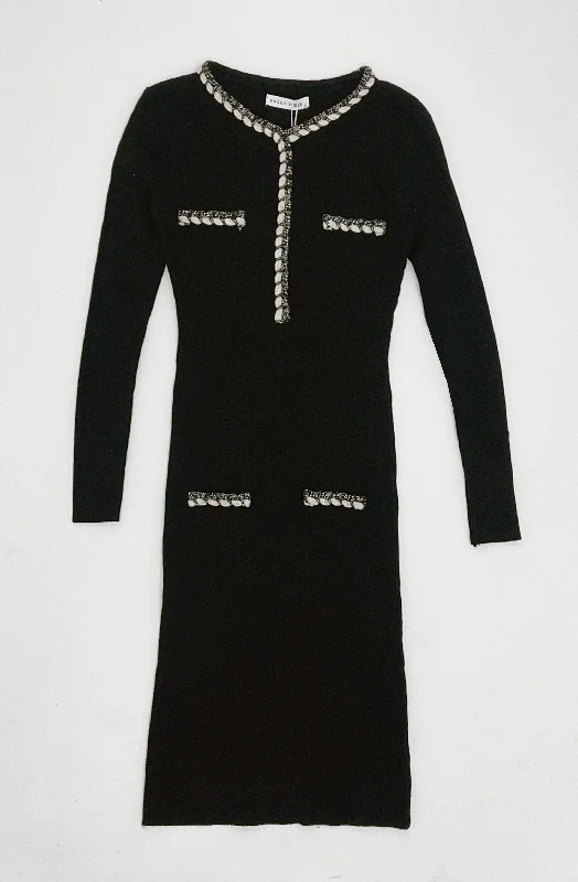 Fitted Ribbed Knit Dress with Contrasting Rope Trim Striped unclassified dresses