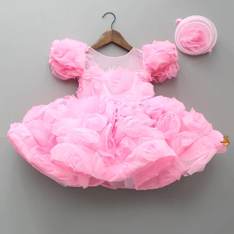 Frilly Pink Dress With Detachable Bow And Matching Swirled Headbow Backless unclassified dresses