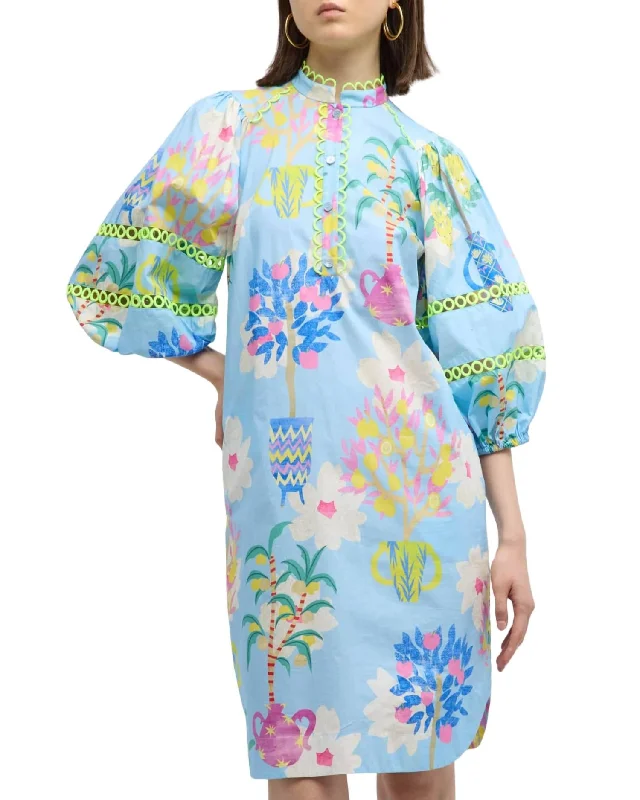 Garden Of Eden Print Cotton Dress In Blue Stylish unclassified dresses