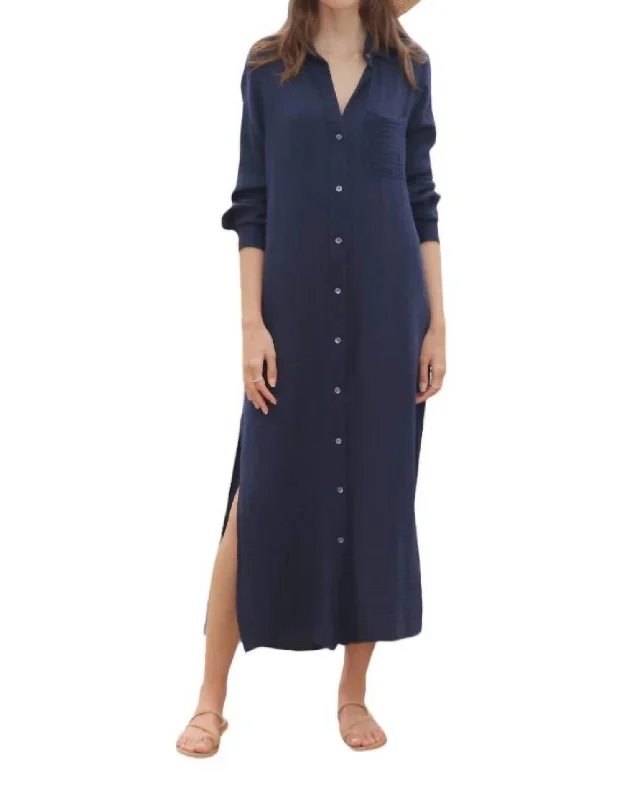 Gauze Boyfriend Dress In Navy Boho unclassified dresses