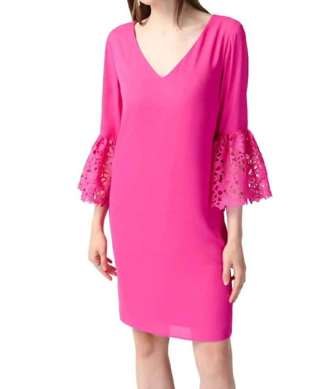 Georgette And Guipure Trapeze Dress In Ultra Pink Popular unclassified dresses