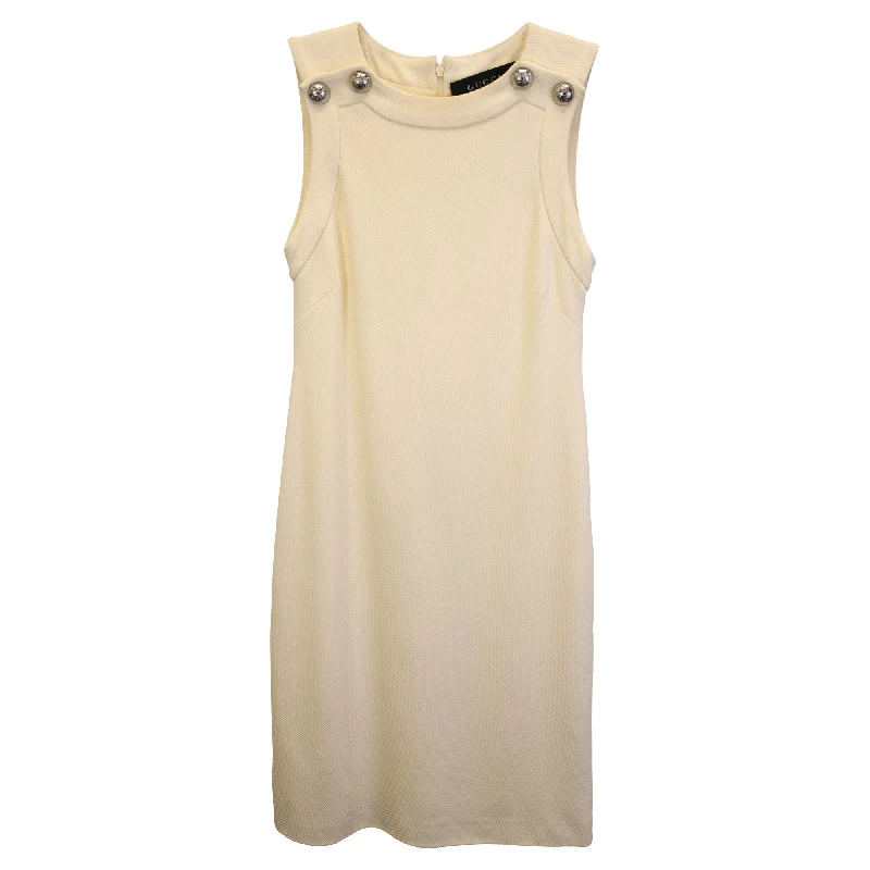 Gucci Button Detail Shift Dress in Cream Cotton Polka dot unclassified dresses