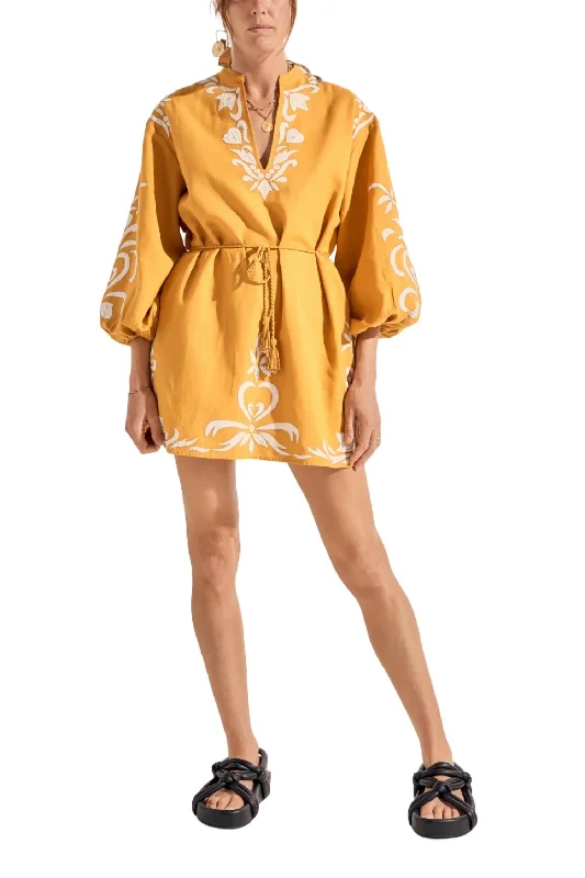 Hesiode Dress In Golden Yellow Appliqué Floral unclassified dresses