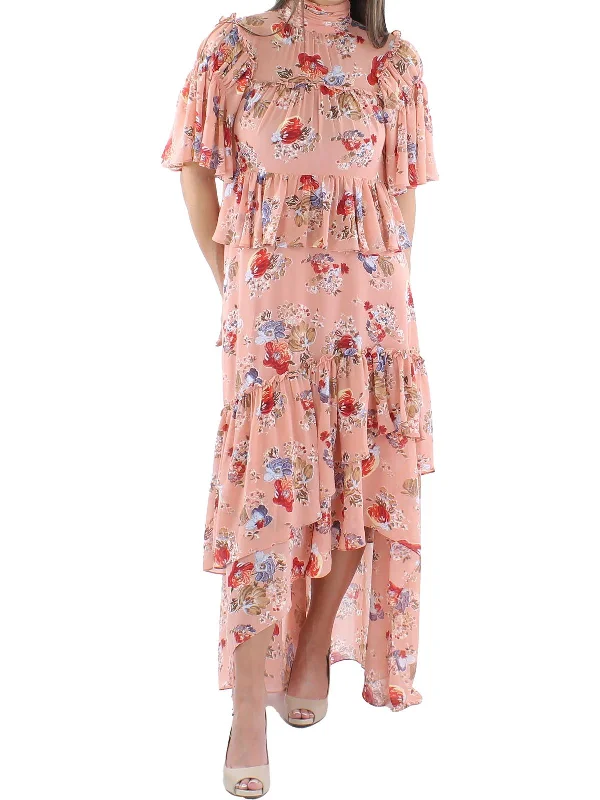 Jamie Womens Floral Tiered Maxi Dress Printed Long Skirt