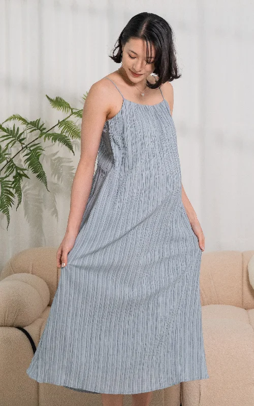 Journee Crinkle Nursing Dress in Muted Blue Sequin unclassified dresses